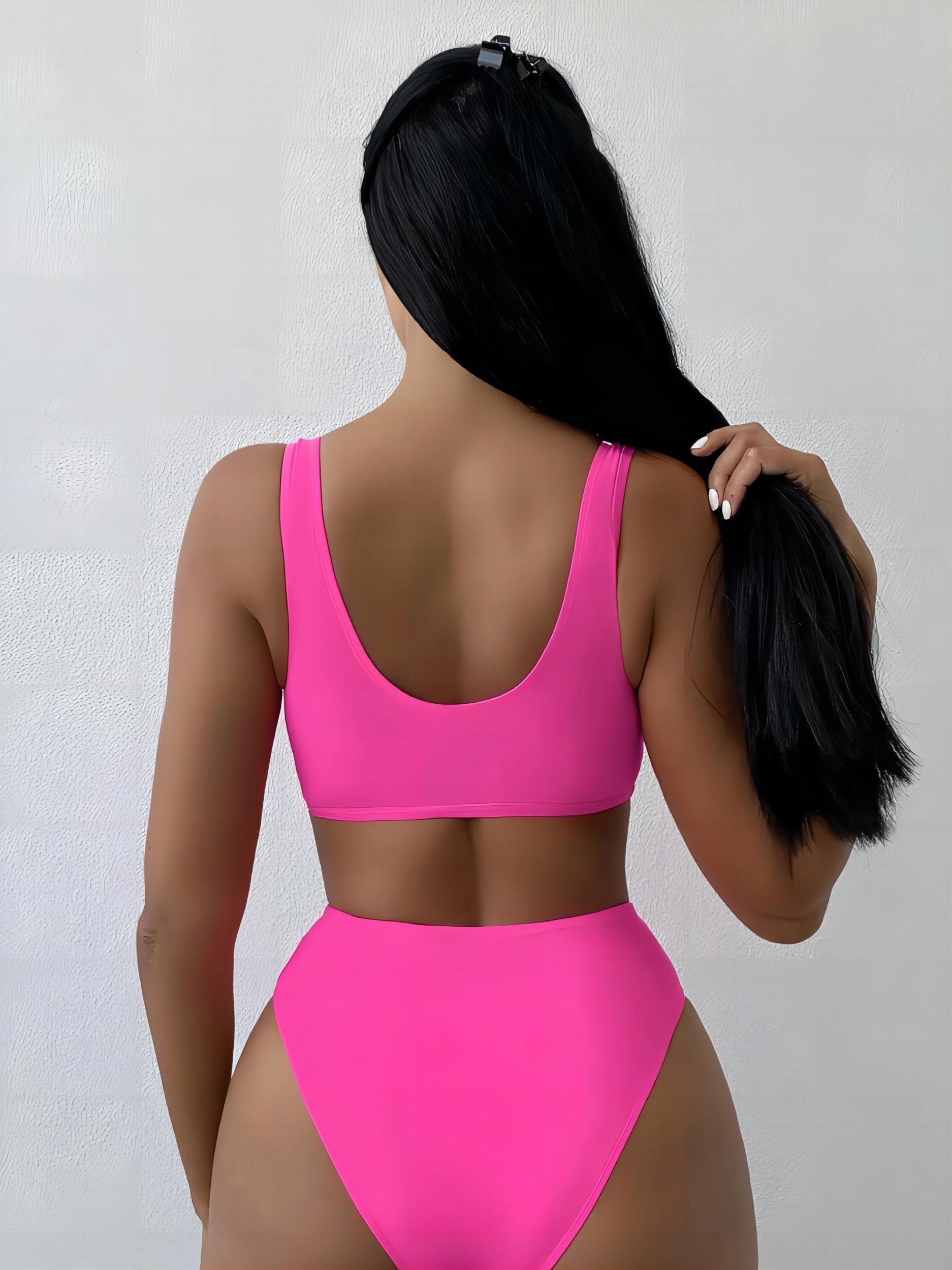 Stretchy High Cut Bikini Set V Neck 2 Piece Sexy Swimsuit