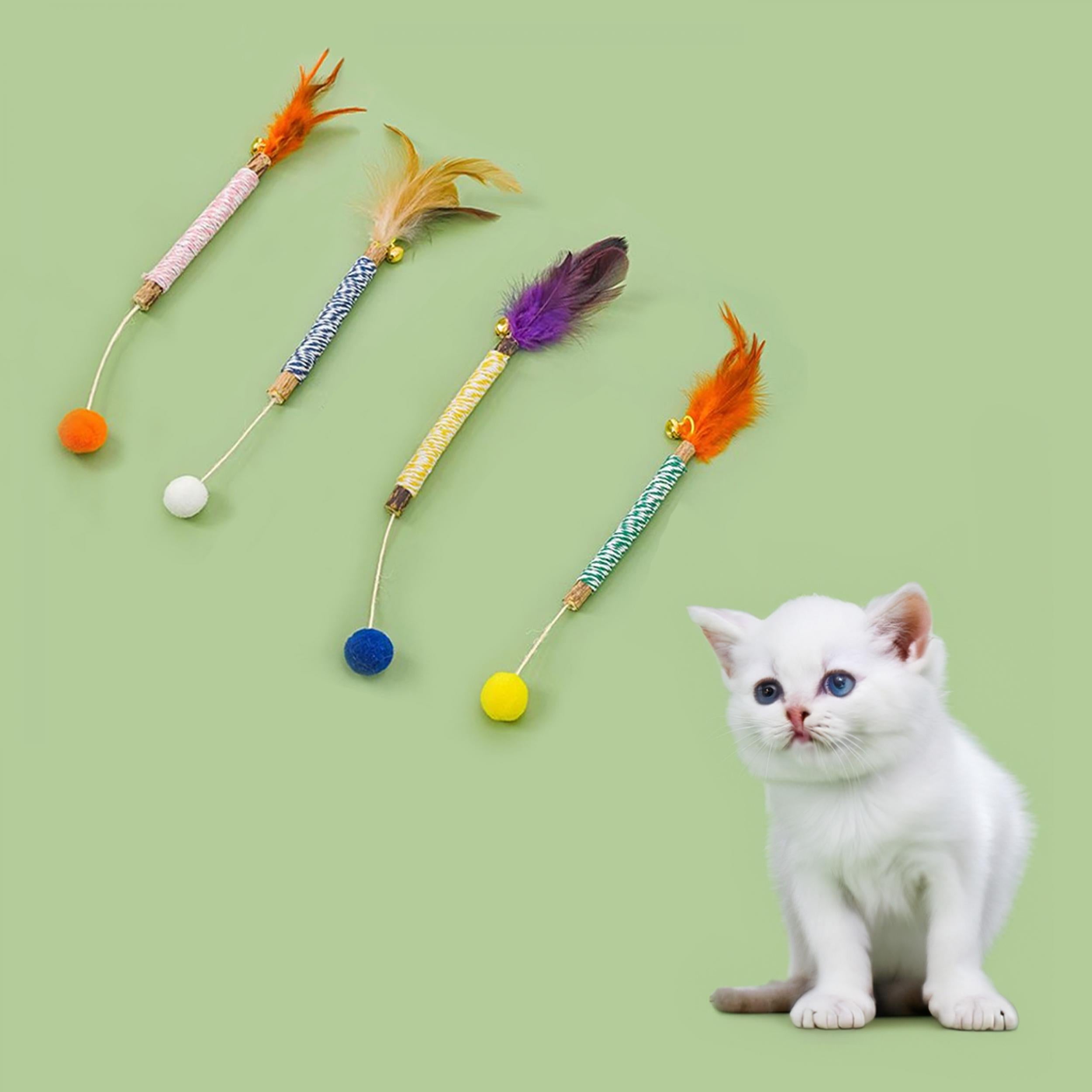 Catnip Teething Stick Cat Toy with Feathers and Bells