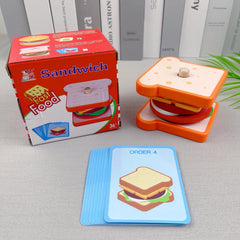 Wooden Pretend Play Food Set Hamburger Fries & Sandwich Kitchen Role Play Toys