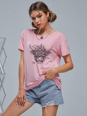 Women's Cattle Graphic Short Sleeved Sports T-shirt