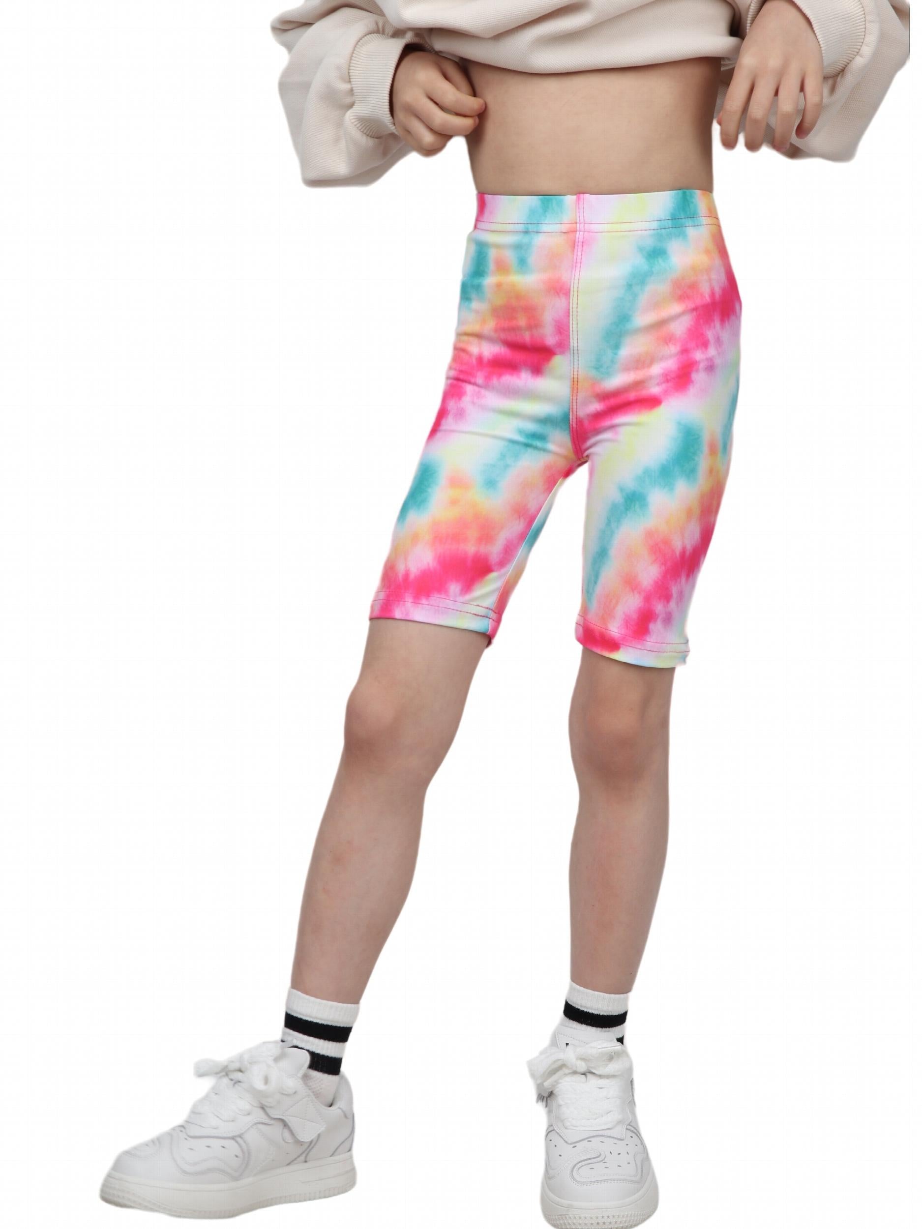 Girls Tie Dye Stretch Soft Leggings Elastic Waist Athletic Tight Slim Shorts