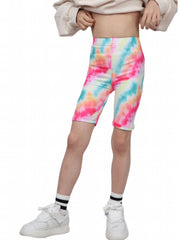 Girls Tie Dye Stretch Soft Leggings Elastic Waist Athletic Tight Slim Shorts