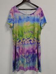 Plus Size Floral Print Short Sleeve Dress With Pockets