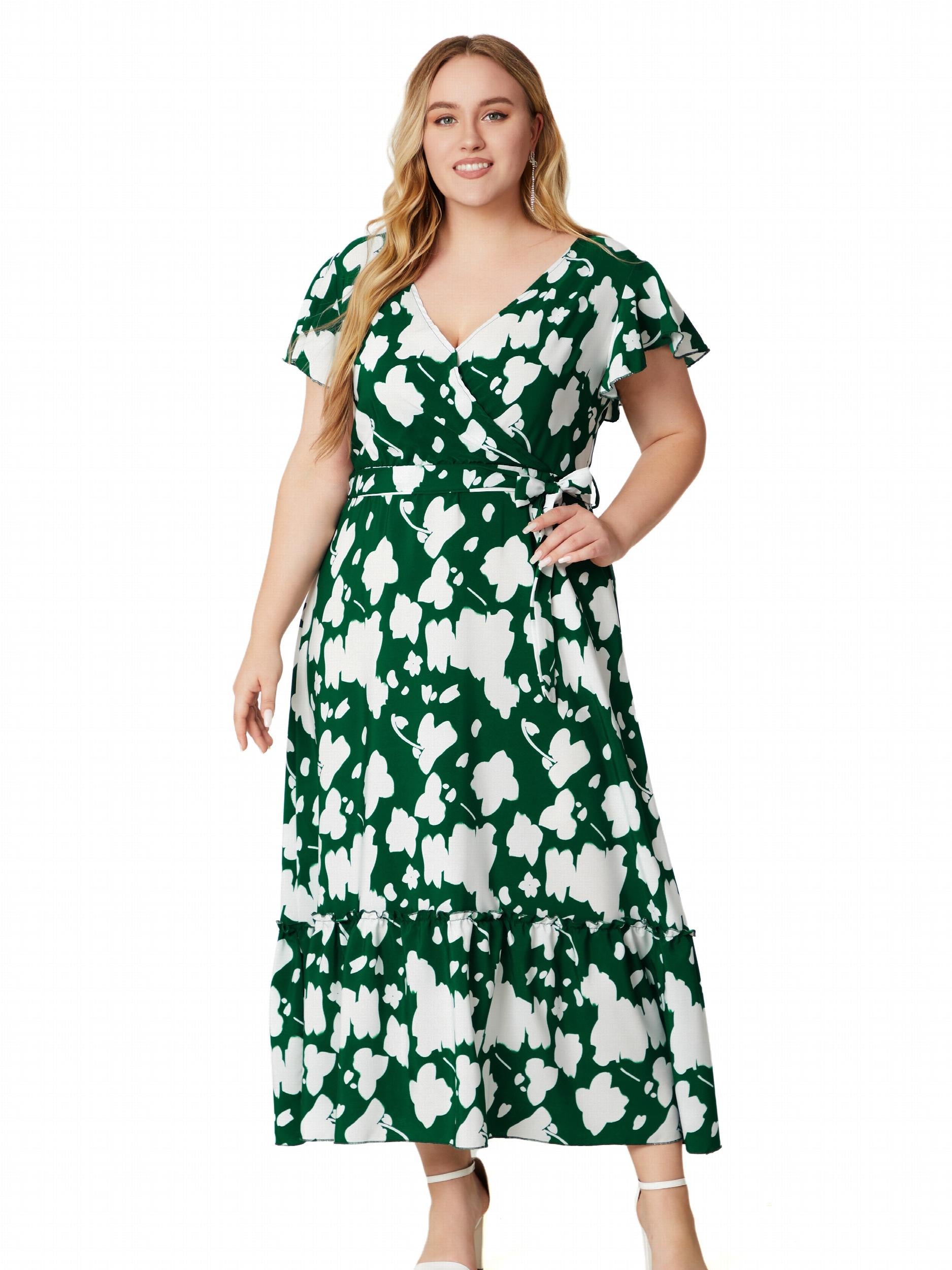 Ruffle Trim Maxi Smock Dress With Belt