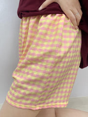 2pcs Plaid Lounge Shorts Soft Elastic Waistband Womens Loungewear
