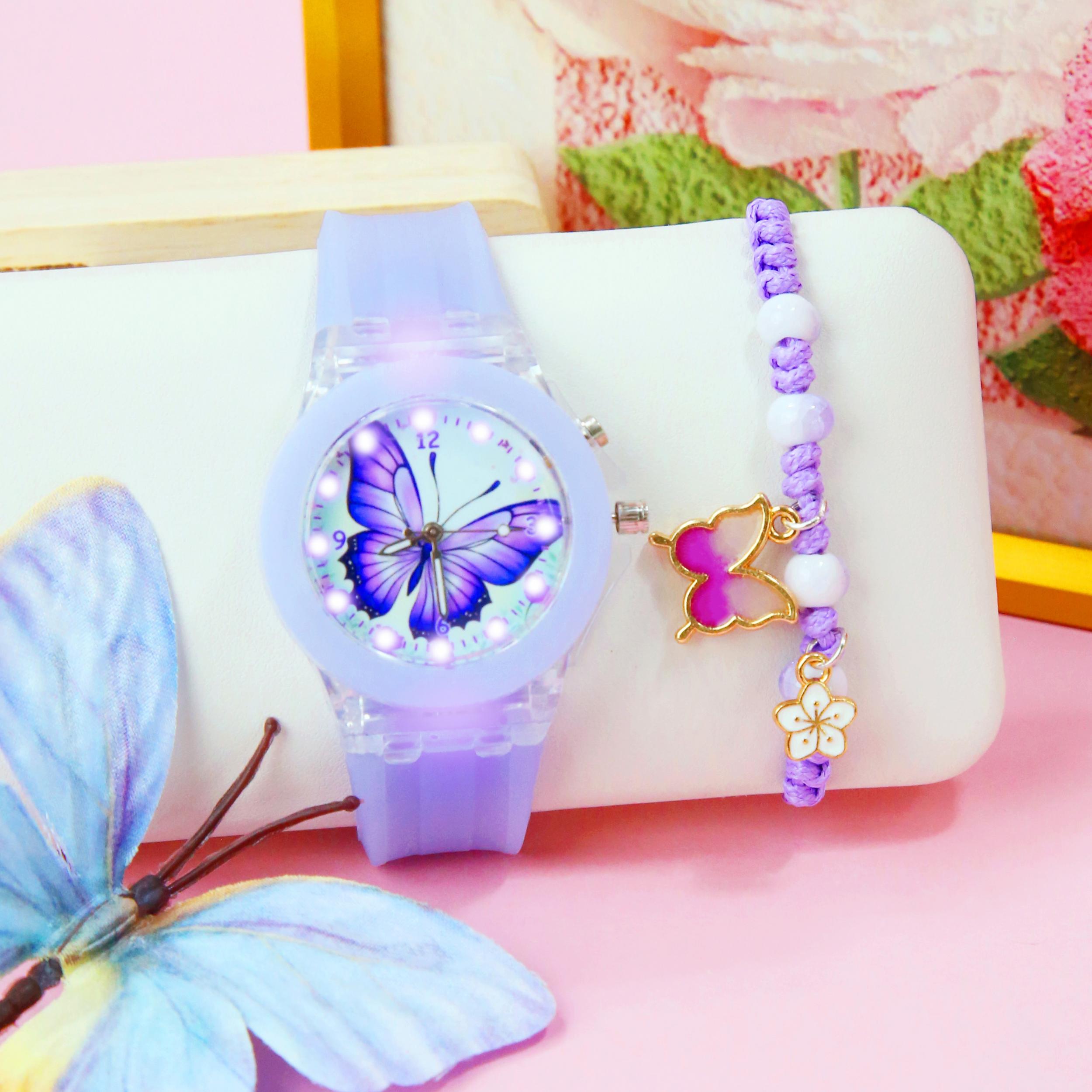 Girls' Sweet Style Glow in Dark Butterfly Watch Set