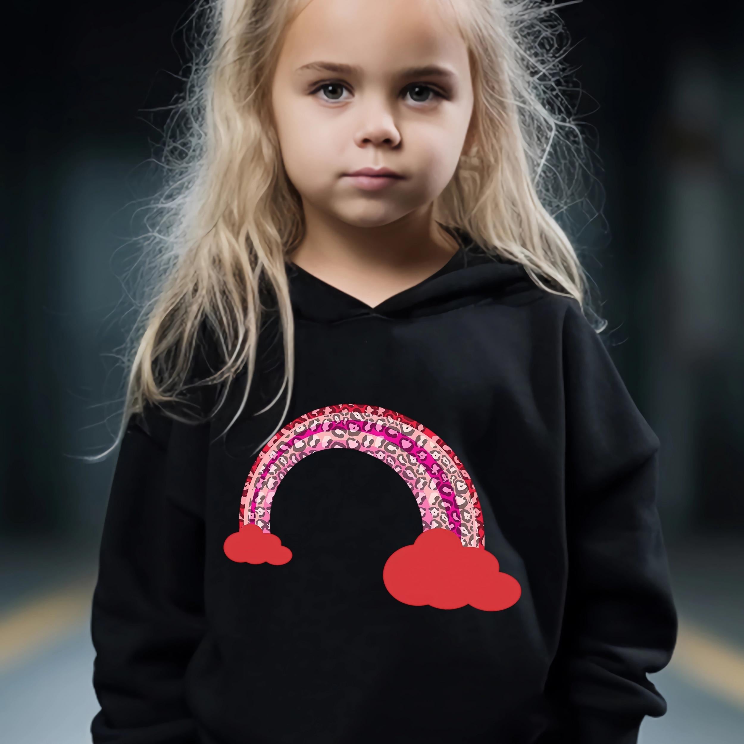 2pcs Sweet Rainbow Graphic Hoodies Pants Set Spring Fall Sports Gift Girls