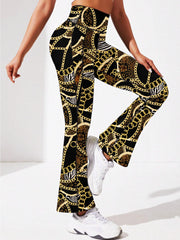 Chain Print Yoga Flare Leg Pants High Stretch Fitness Running Bootcut
