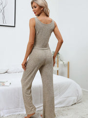 Ribbed Lounge Set Long Sleeve Cardigan & Tank Top & Lace Up Pants