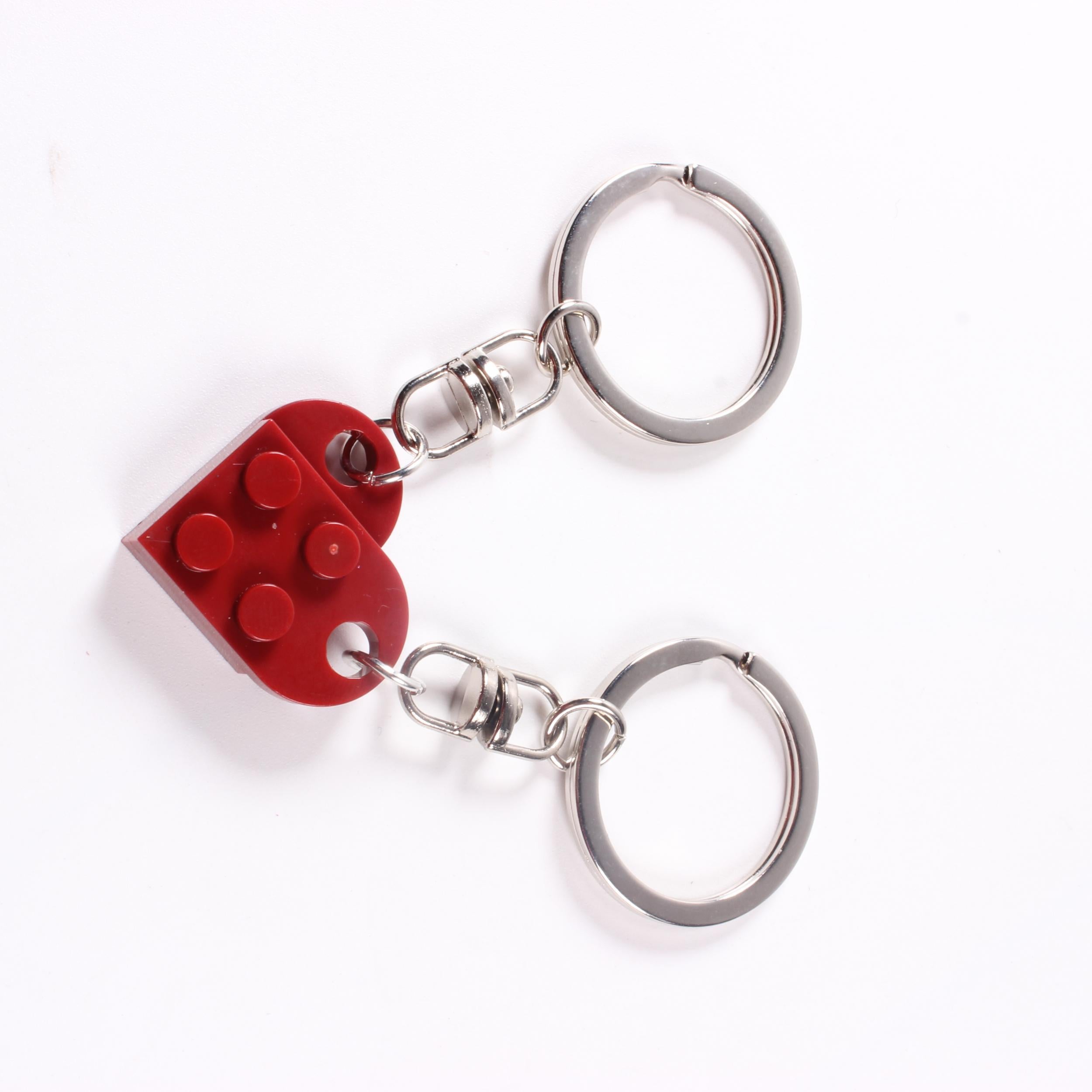 2pcs Wine Red Love Heart Building Block Keychains for Couples Friendship