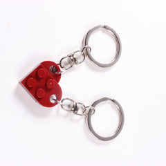 2pcs Wine Red Love Heart Building Block Keychains for Couples Friendship