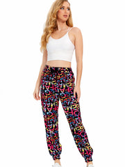 Women's Letter Print Sports Pants Drawstring Elastic Waist Jogging Pants
