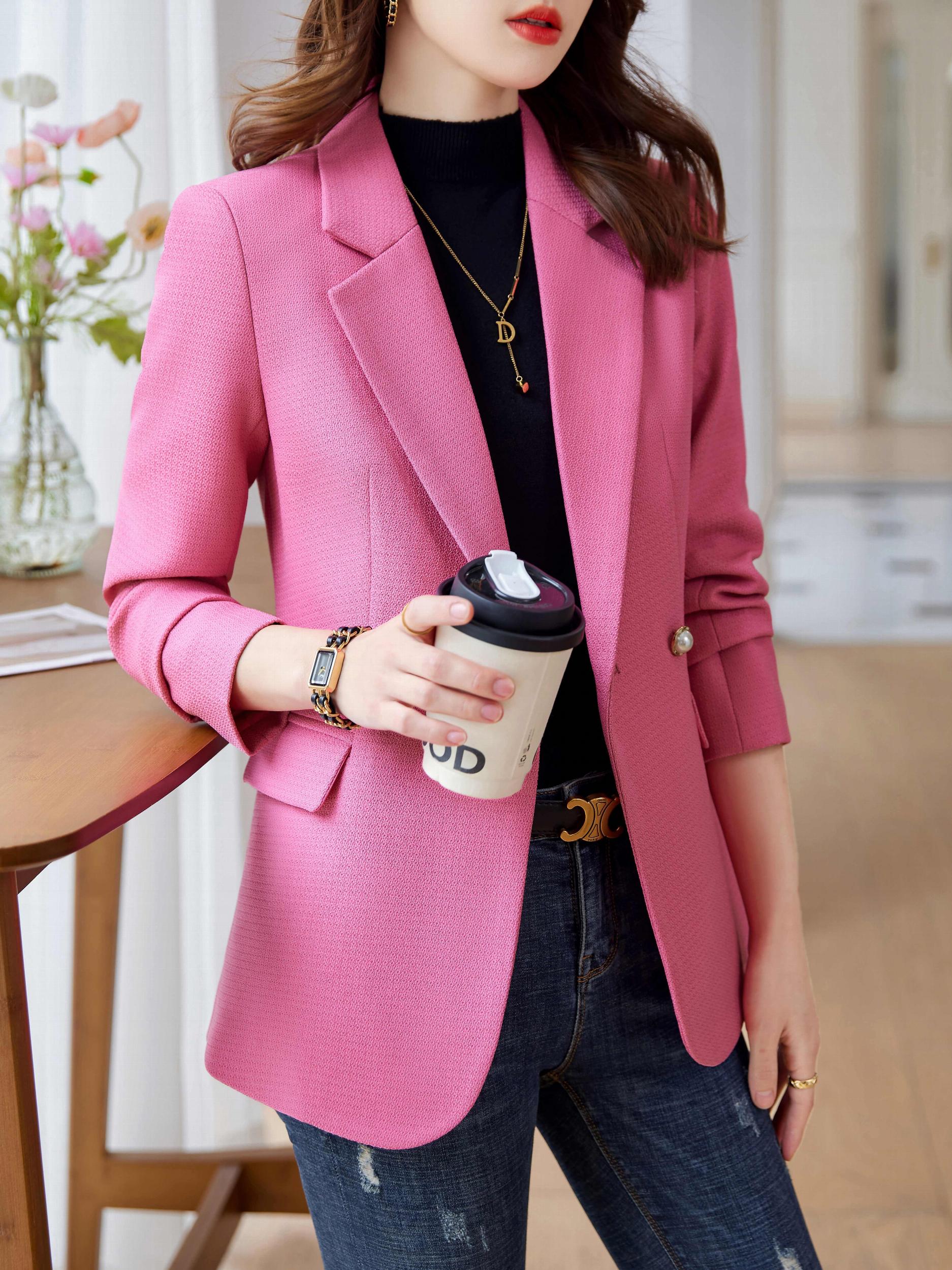 Solid Lapel Button Front Blazer Casual Long Sleeve Blazer