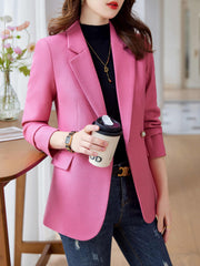 Solid Lapel Button Front Blazer Casual Long Sleeve Blazer