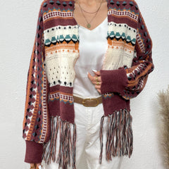 Ethnic Pattern Tassel Cardigan Vintage Open Front Cardigan