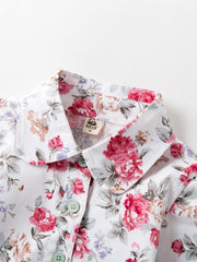 Girls Floral Lapel Shirt Elastic Cotton Top