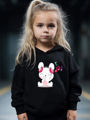 Kid's Singing Bunny Print Hoodie & Pants Set Girl's Sporty Clothes