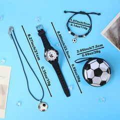 4pcs Boys' Quartz Watch Set Sport Style Silicone Strap Football Design