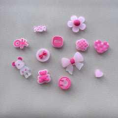 12pcs Pink Bear & Bow Sandal Shoe Charms - Luminous PVC Shoe Decorations