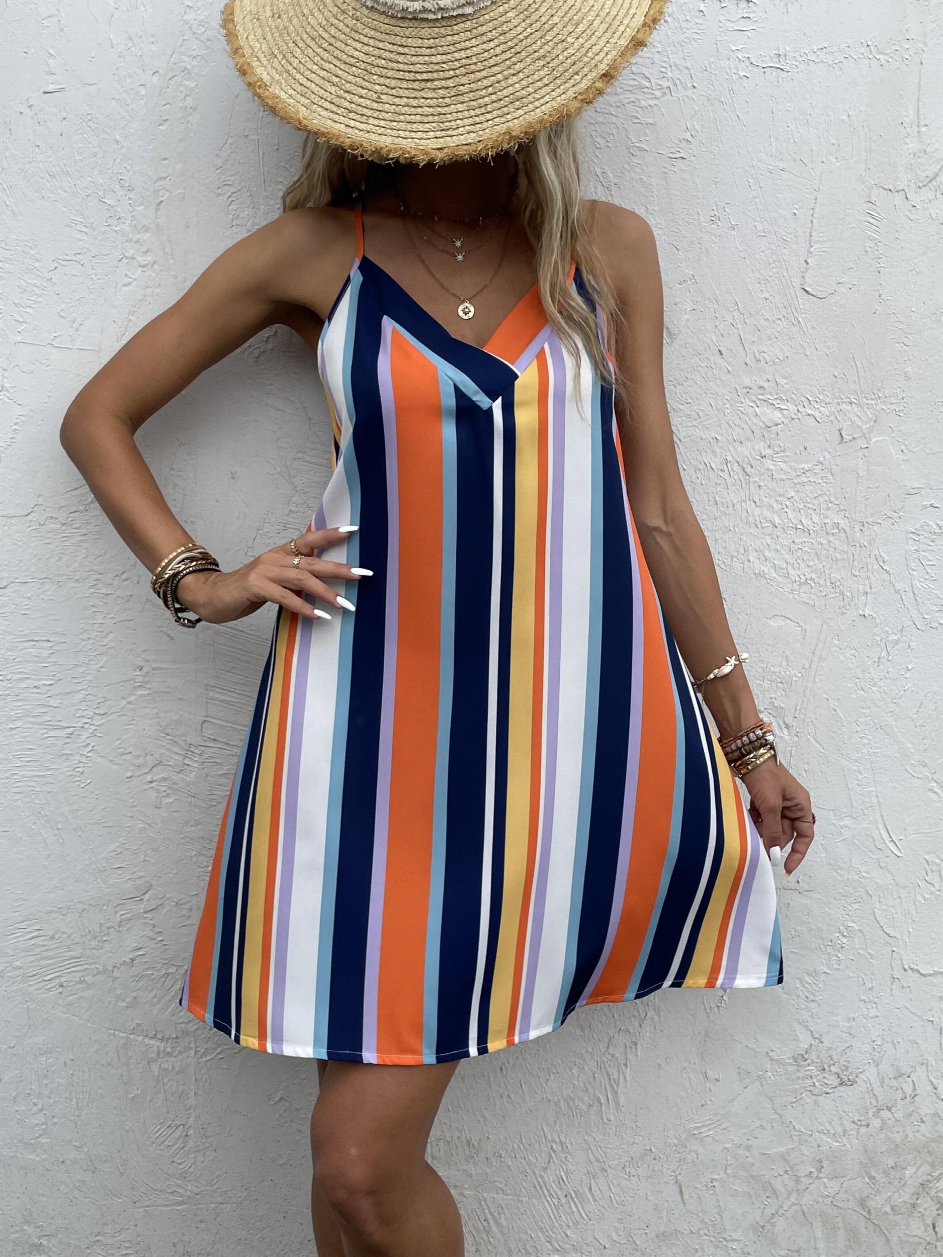 Striped Spaghetti Dress Sleeveless Cami Dress