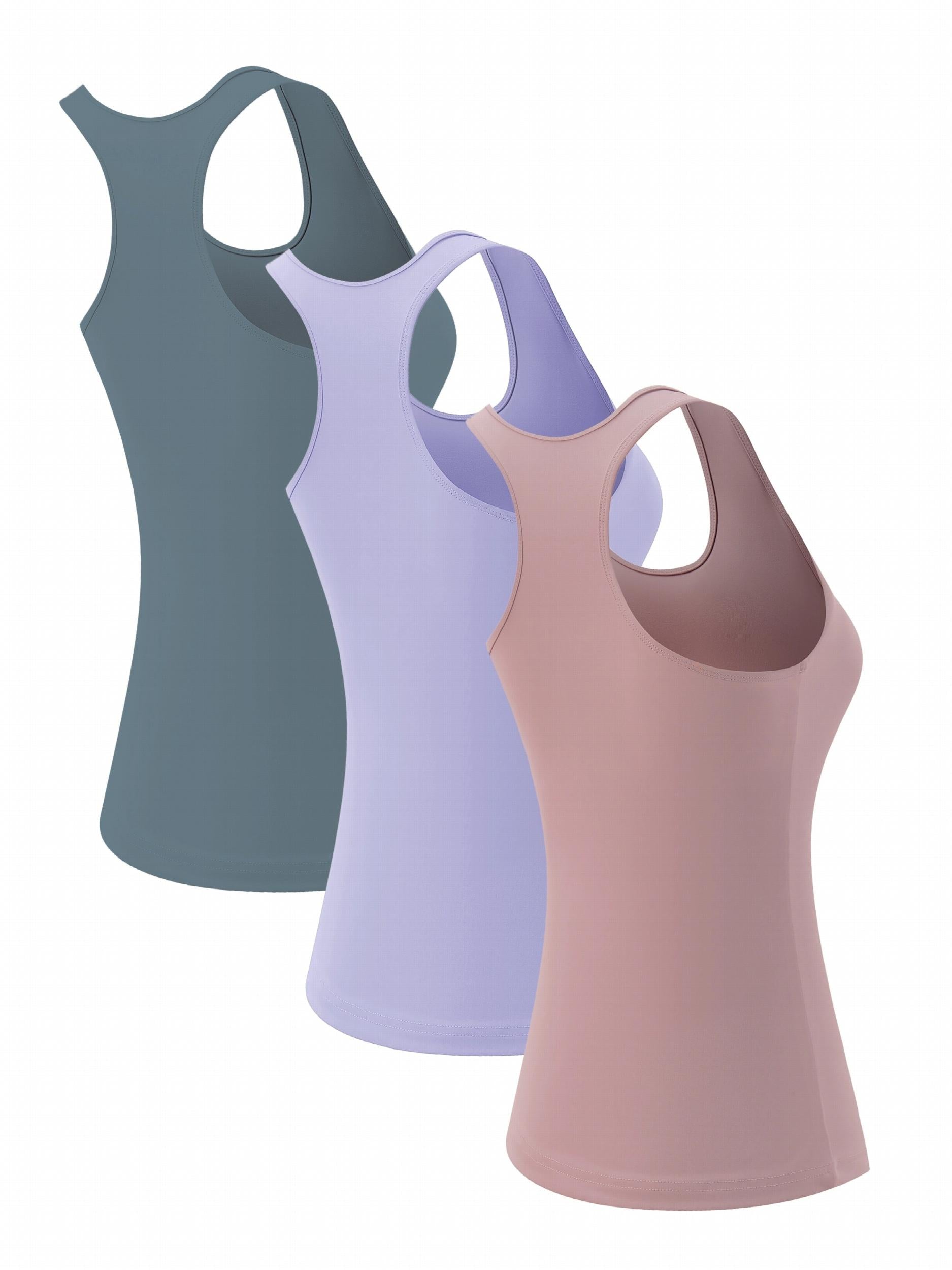 Solid Racerback Sports Tank Top Round Neck Sleeveless Running Top