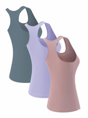 Solid Racerback Sports Tank Top Round Neck Sleeveless Running Top