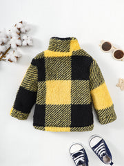 Boys Plaid Print Furry Coat Thermal Jacket