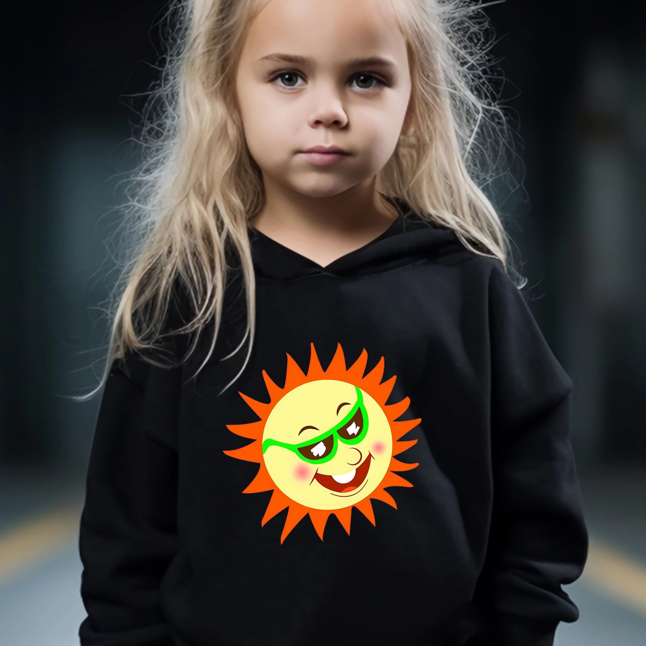 Kid's Cartoon Sun Print Outfit Hoodie & Pants Set Girl's Sporty Clothes