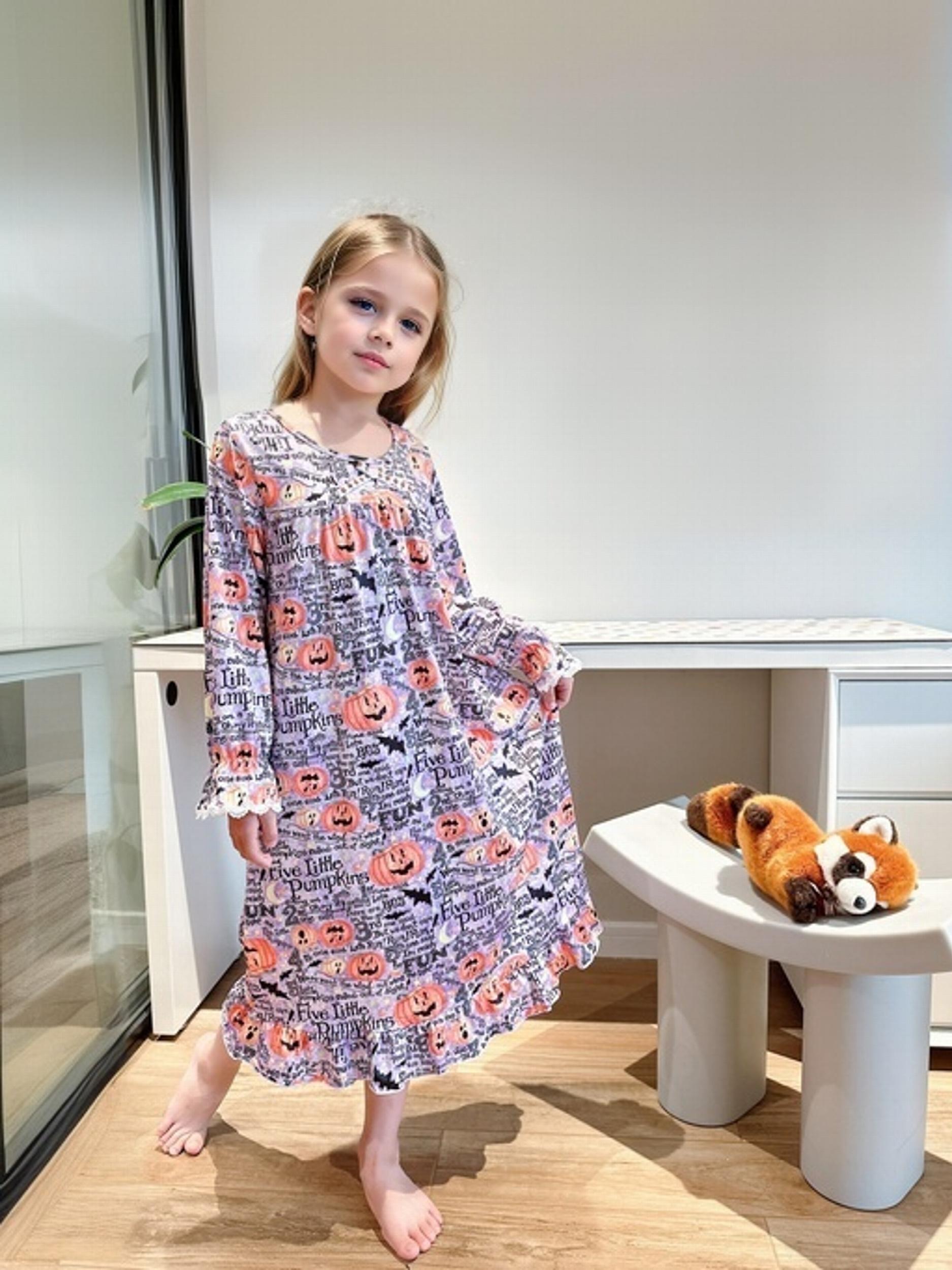 Halloween Elements Girl's Nightgown Lace Decor Long Sleeve Nightdress