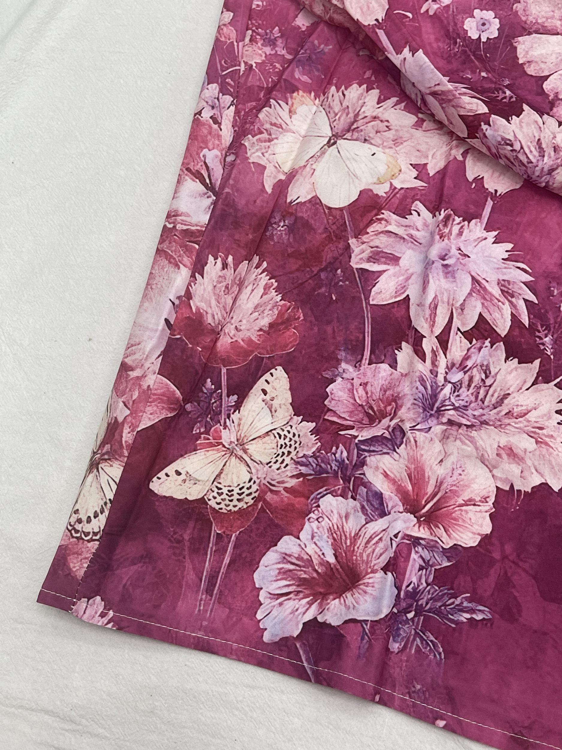Floral & Butterfly Print Long Sleeve Blouse