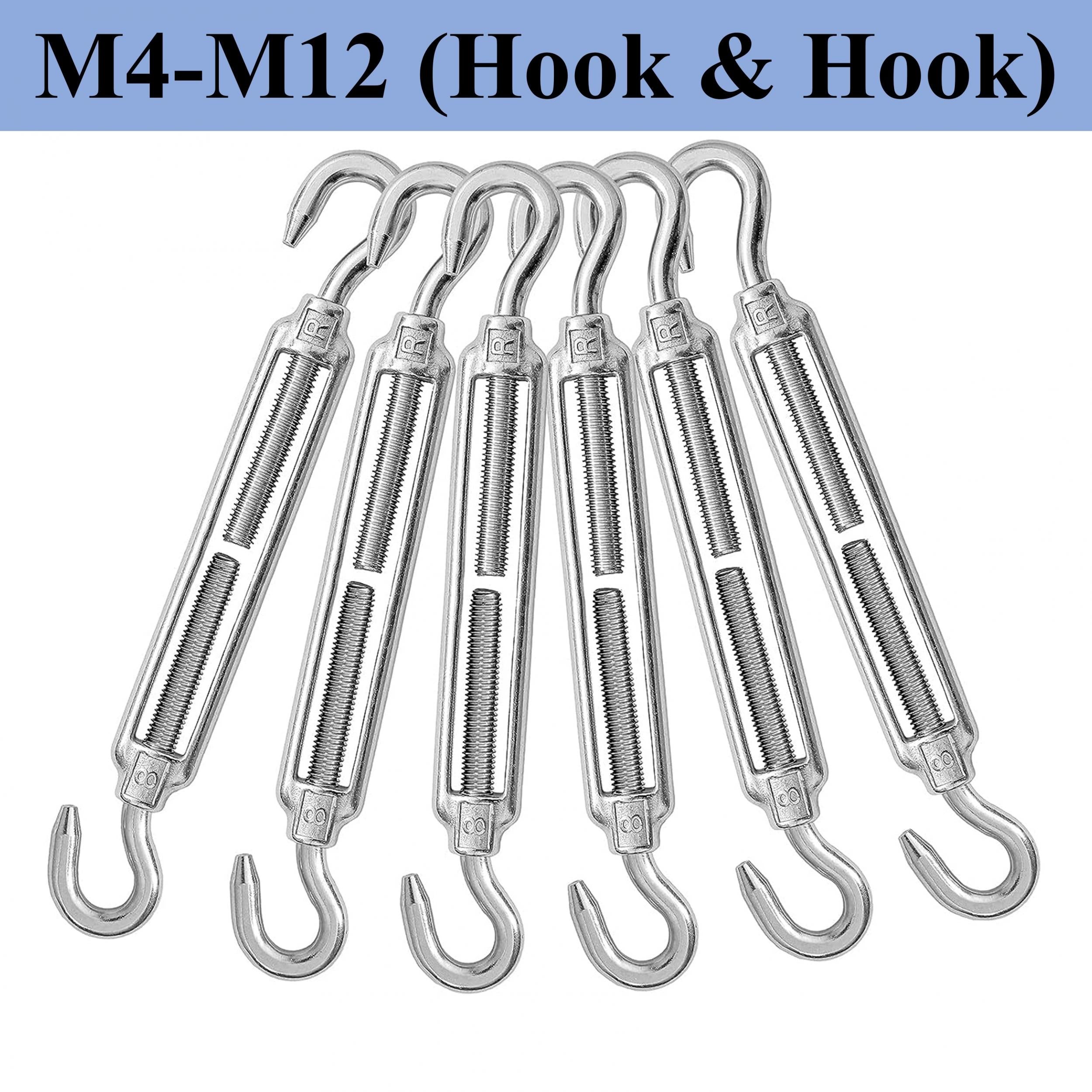 4pcs M4-M12 Hook And Hook Turnbuckle 304 Stainless Steel Wire Rope Tension