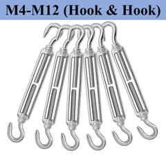 4pcs M4-M12 Hook And Hook Turnbuckle 304 Stainless Steel Wire Rope Tension