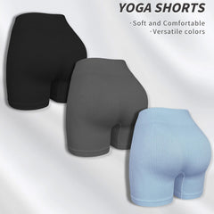 3pcs Ribbed Solid Yoga Sports Shorts High Waist