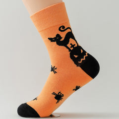 8 Pairs Pumpkin Skull Hat Mid Calf Halloween Crew Socks