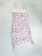 Floral Print Nightdress Lace Trim Ruched Sleep Dress
