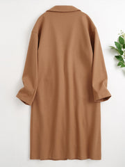 Casual Lapel Long Coat Solid Pocket Long Sleeve Loose Long Outerwear