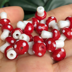10pcs Red Mushroom Lampwork Glass Loose Beads For DIY Crafts Jewelry Making