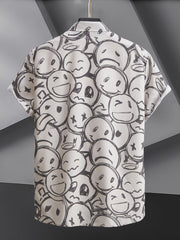 Cartoon Face Print Men's Casual Short Sleeve Shirt