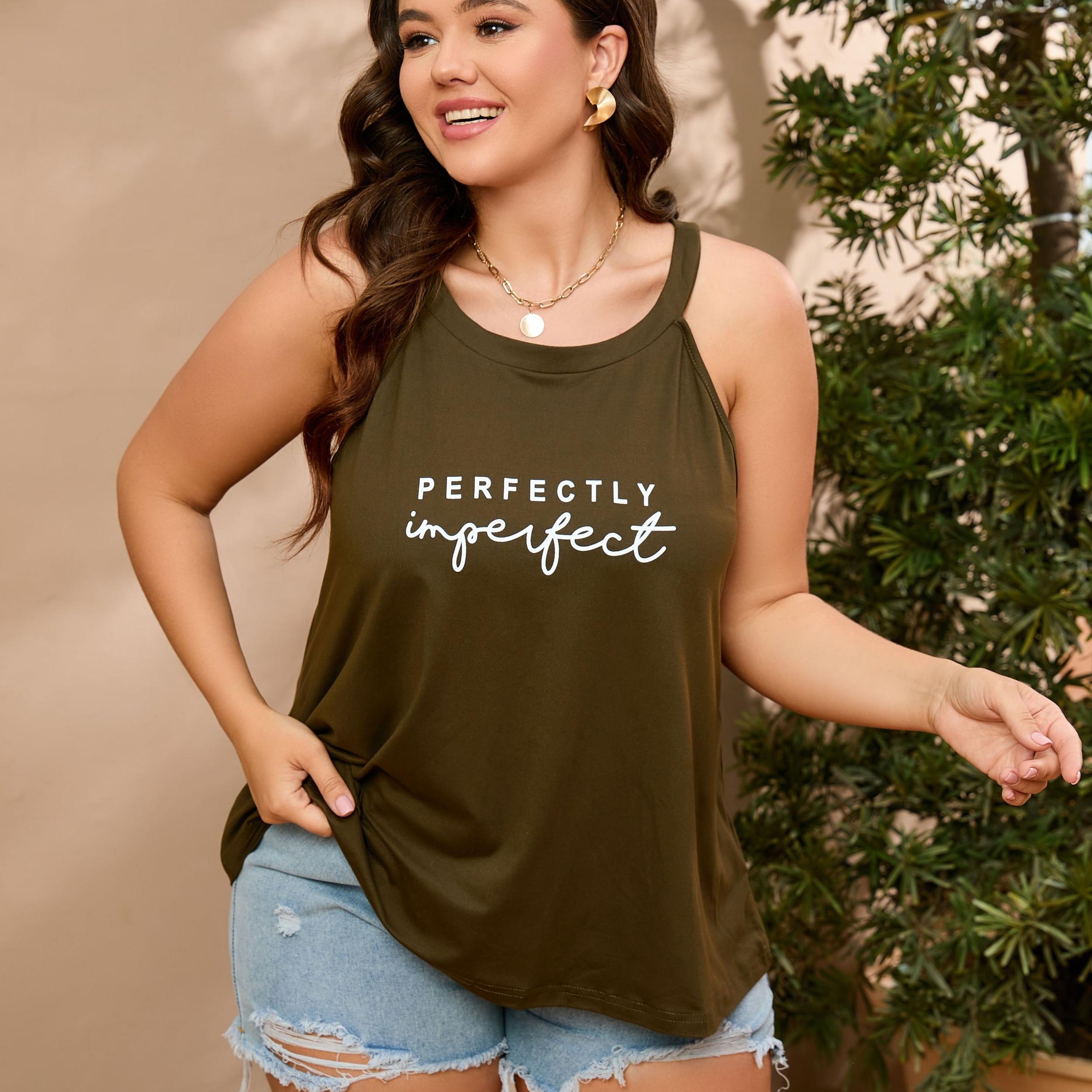 Casual Tank Top Women's Plus Letter Print