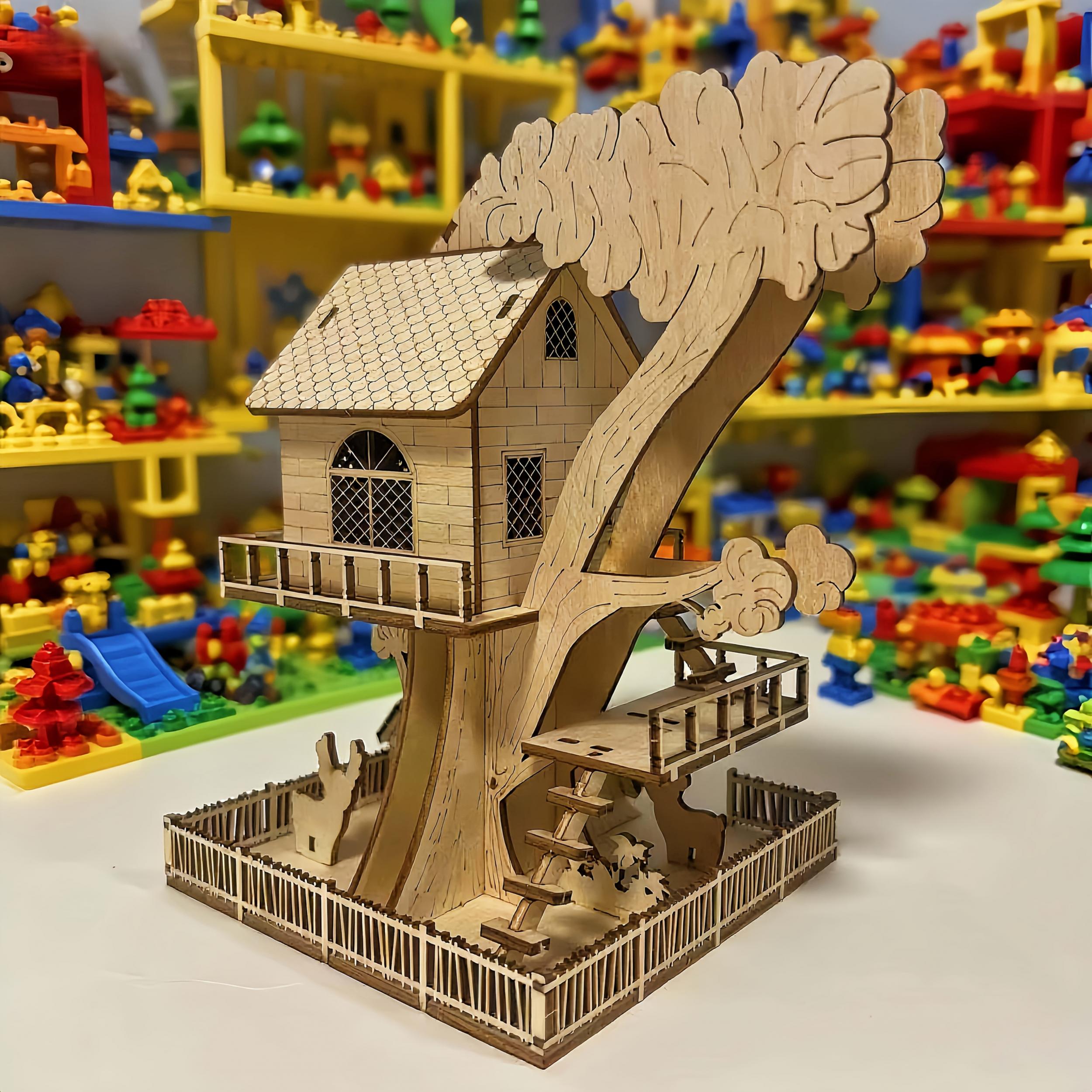 3D Wooden Treehouse Puzzle Toy, Halloween Christmas Creative Building Blocks
