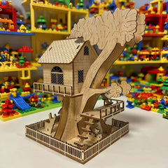 3D Wooden Treehouse Puzzle Toy, Halloween Christmas Creative Building Blocks