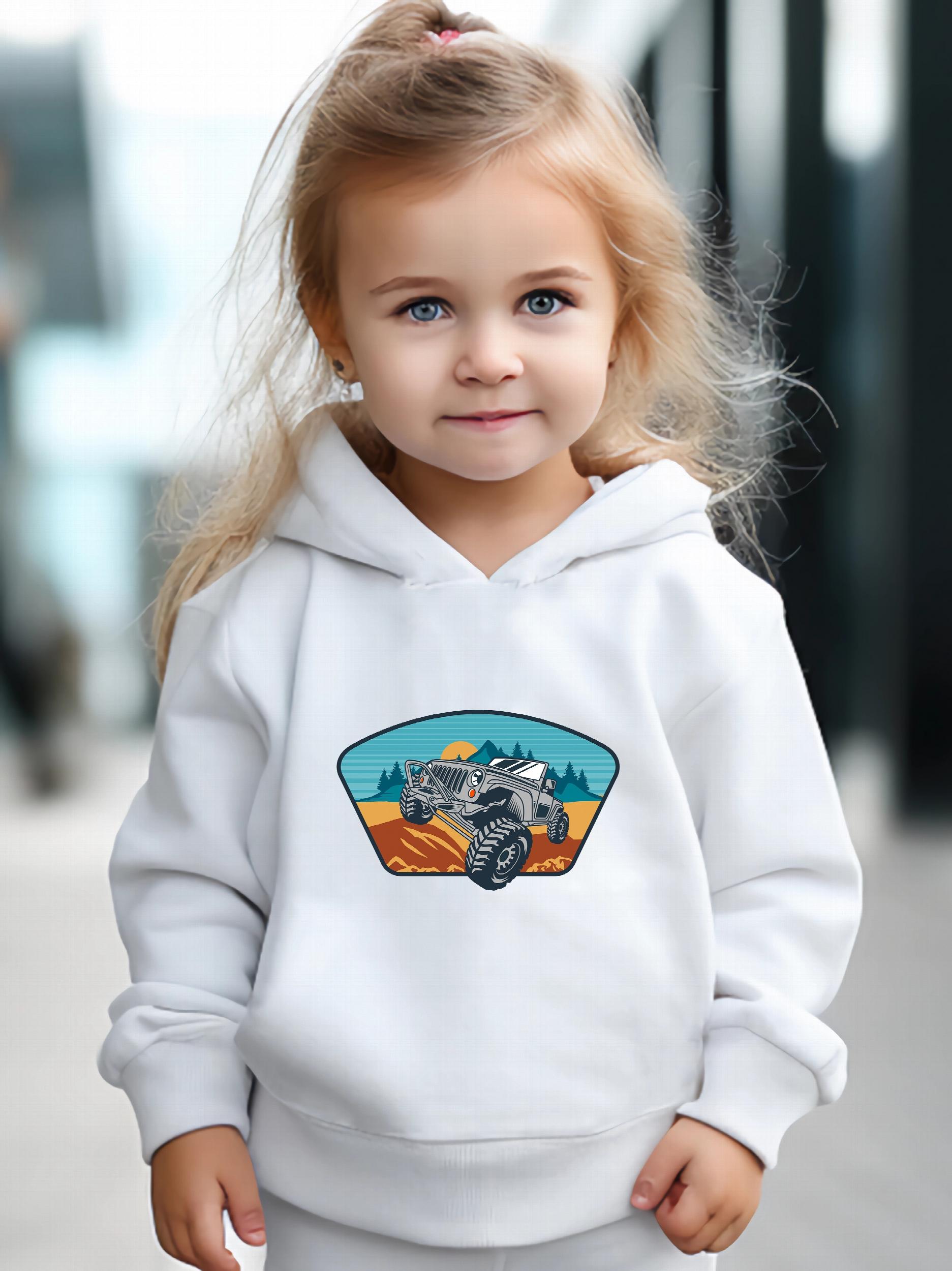 2pcs Truck Print Outfits Girls Hoodies Jogger Pants Set