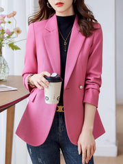 Solid Lapel Button Front Blazer Casual Long Sleeve Blazer