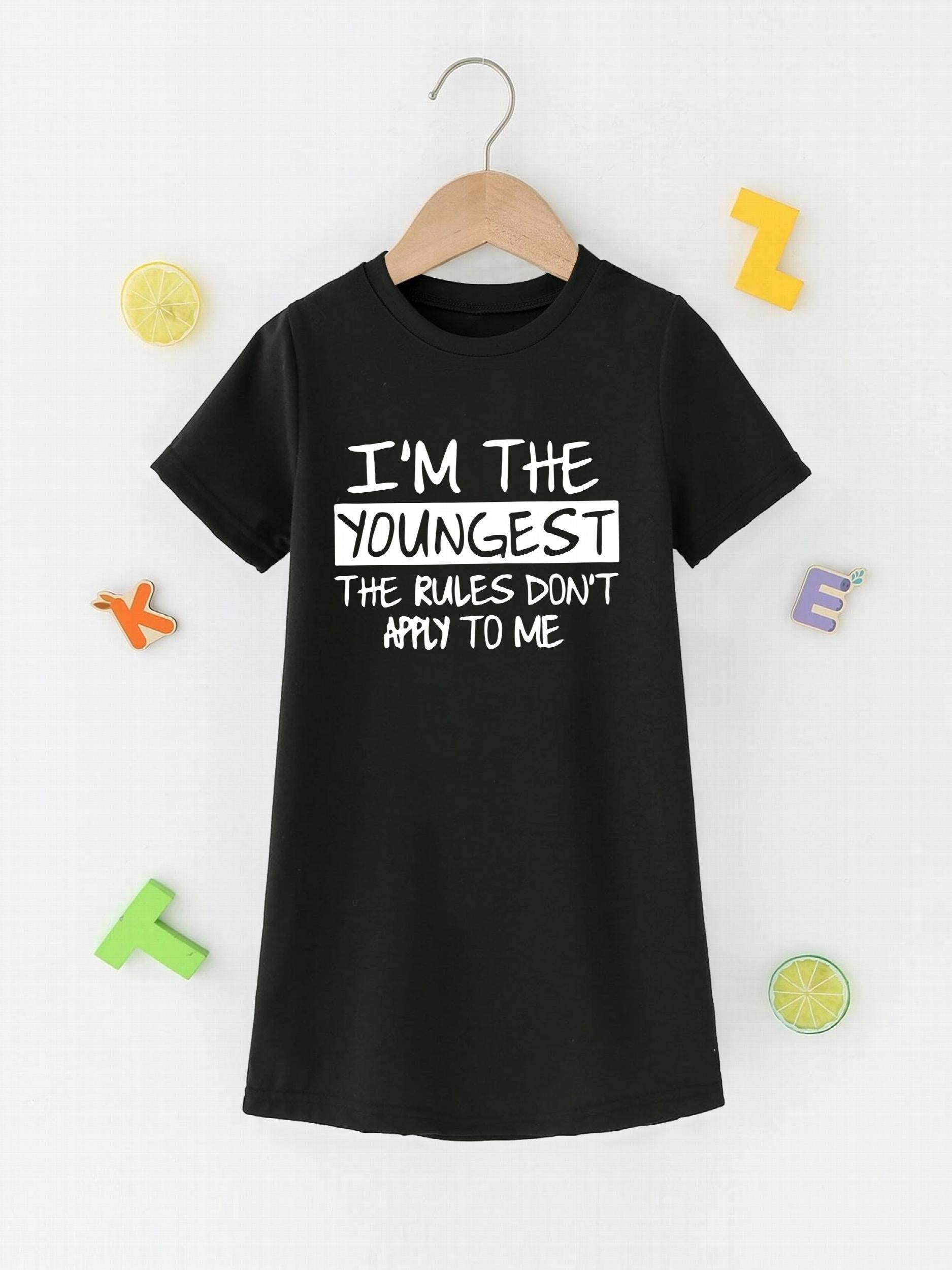 Girls Short Sleeve I'M THE YOUNGEST Casual T Shirt Dress