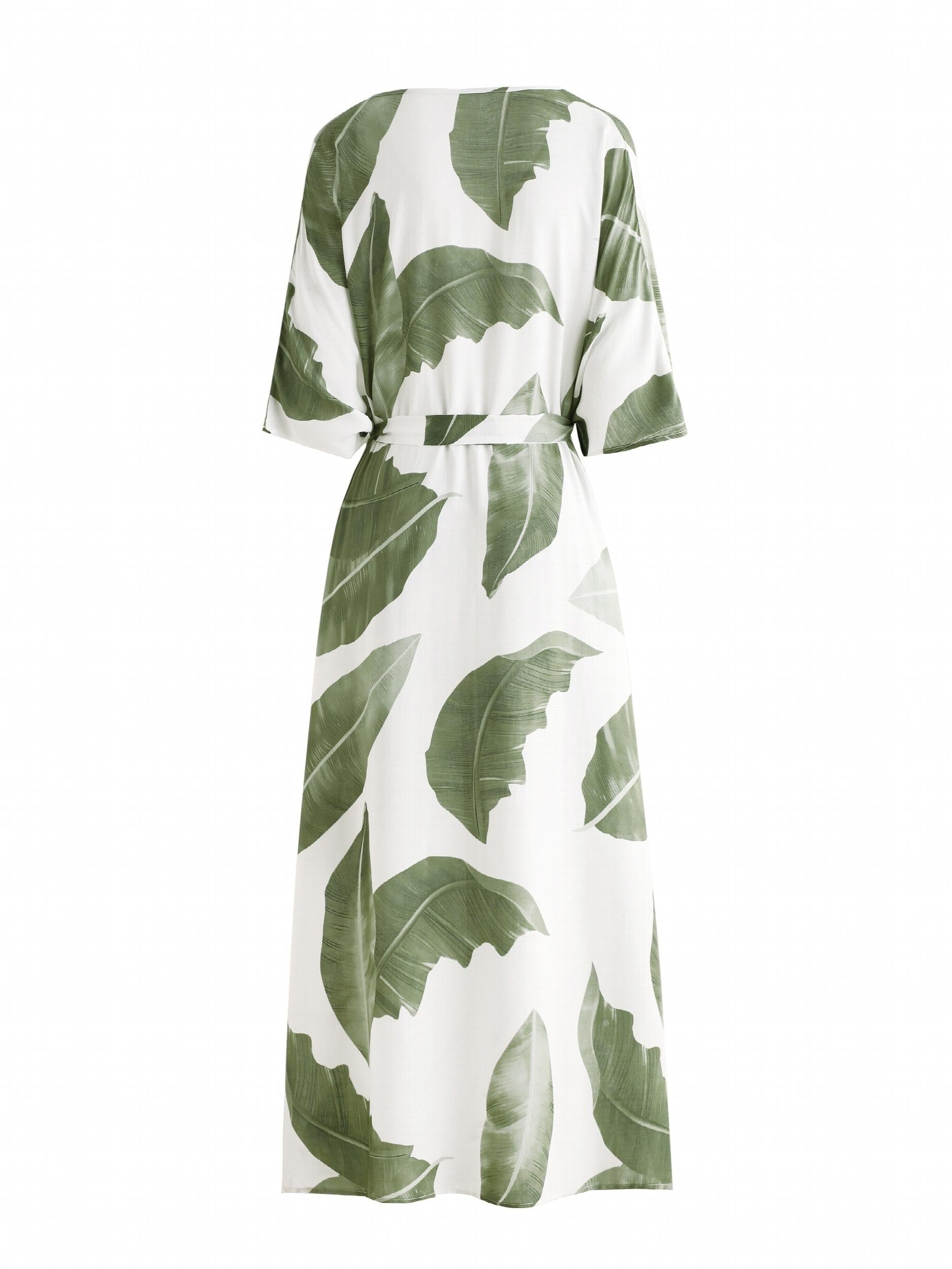 Palm Pattern V Neck Beachdress Loose Kaftan Women's Swimwear