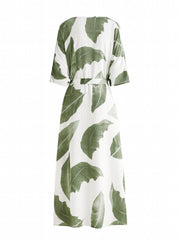 Palm Pattern V Neck Beachdress Loose Kaftan Women's Swimwear