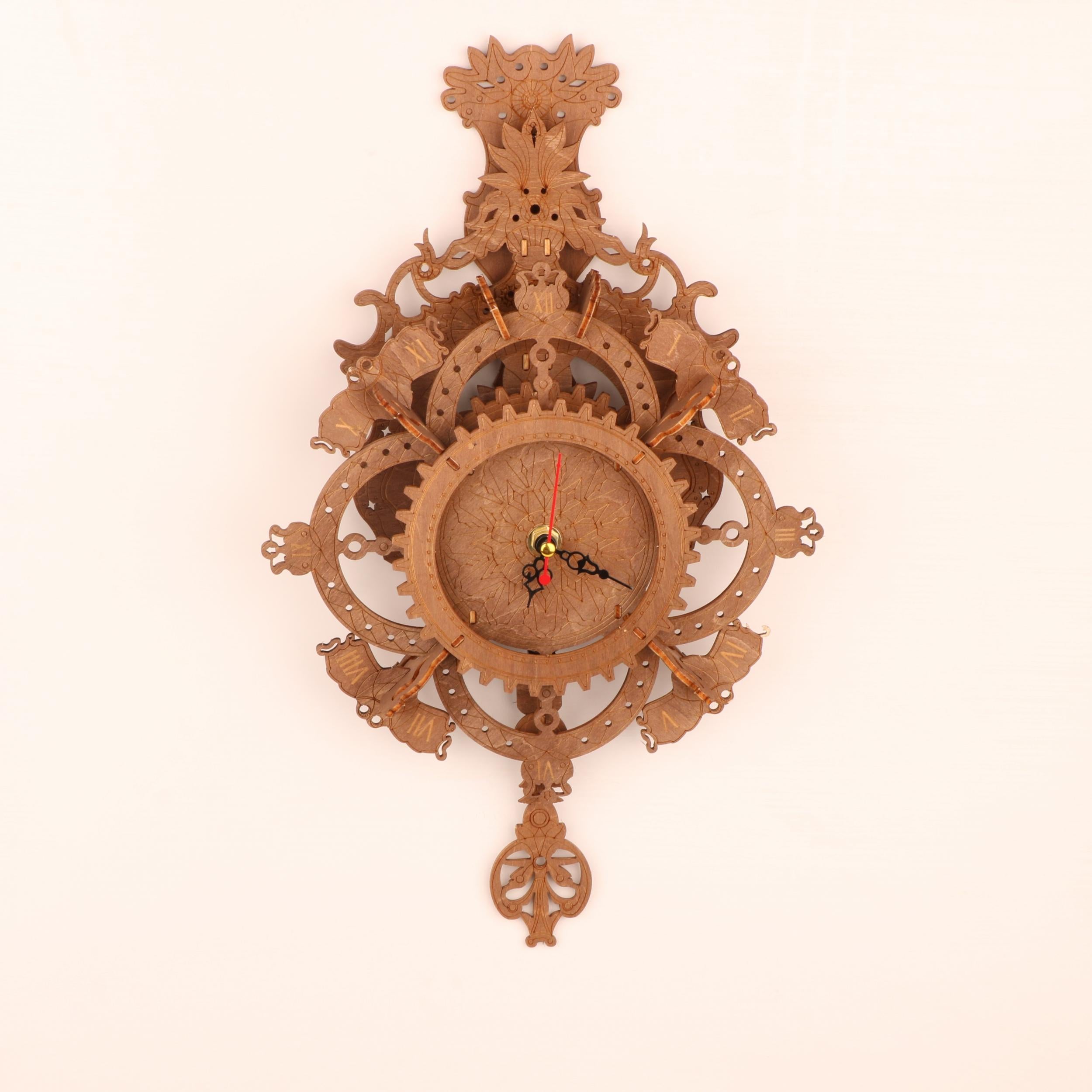 3D Vintage Wooden Wall Clock Puzzle Kit DIY Mechanic Yellow Light Brown