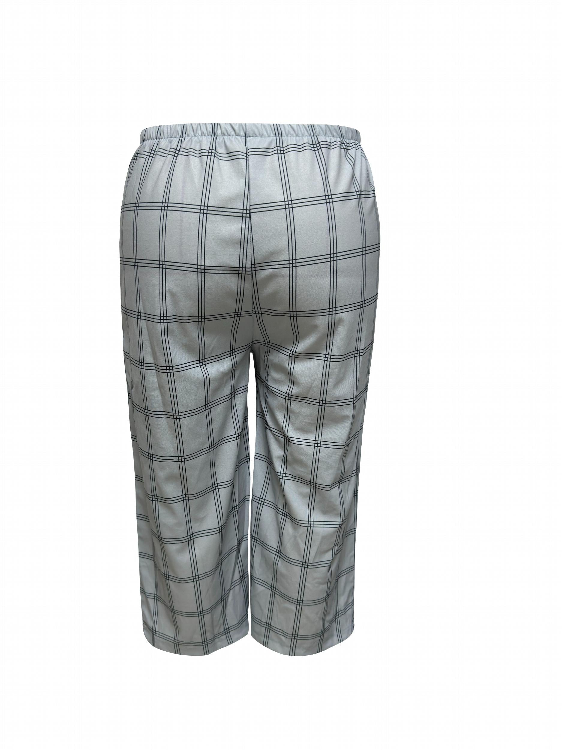 Plaid Print Blazer & Pants Suit Set