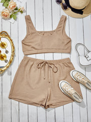 Waffle Sight Crop Tank Top & Drawstring Shorts Set