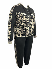 Colorblock Geometric Print Hooded Top & Pants Set